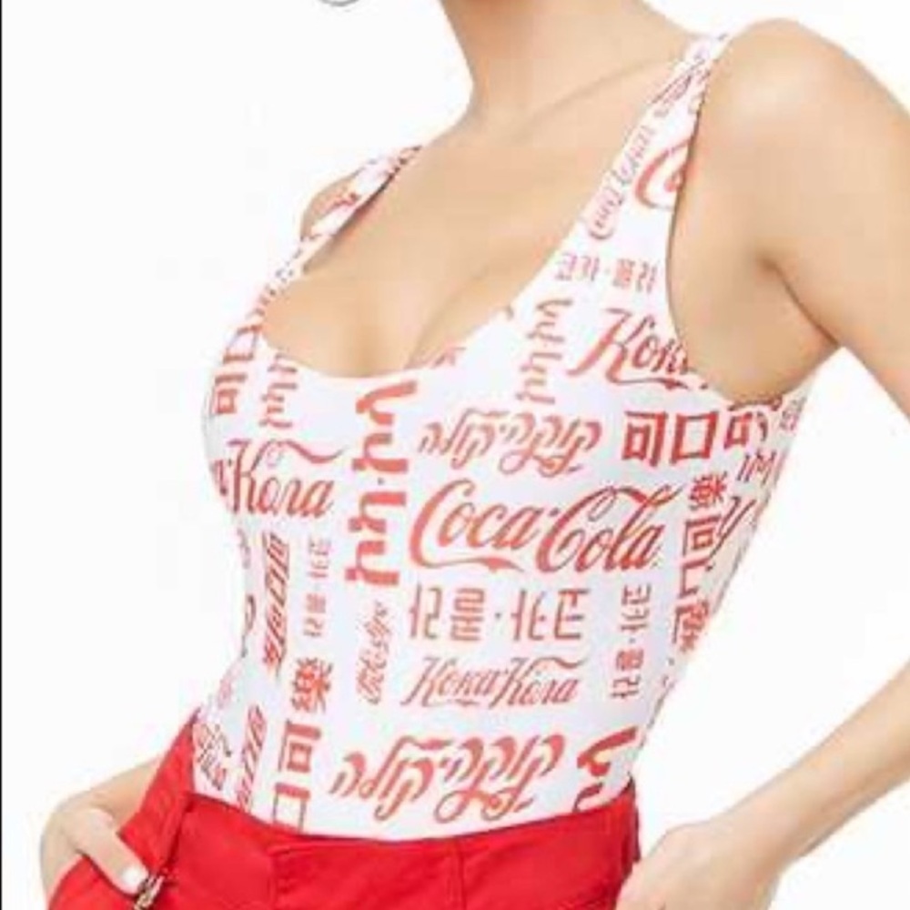 Forever 21 Coca Cola International Logo One Piece High Cut Swimsuit Size Small - Picture 2 of 7